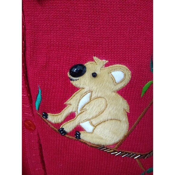 Quacker Factory Sweater Women's Medium Red Koala Bear Appliques Vintage 90s - Picture 4 of 7